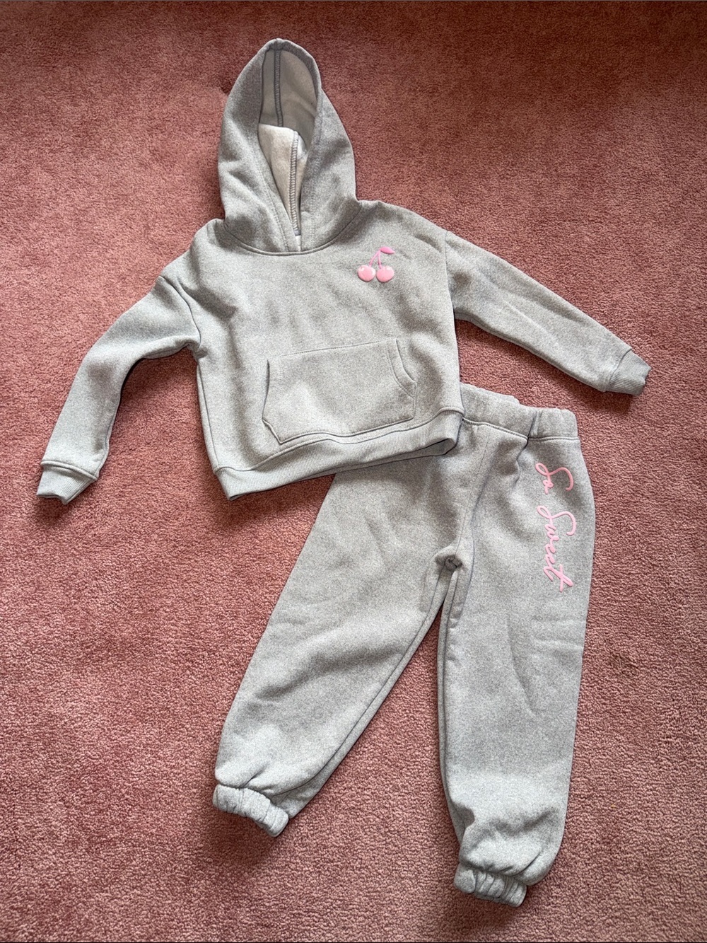 btween Gray Sweatshirt & Joggers with Pink Cherry Accent